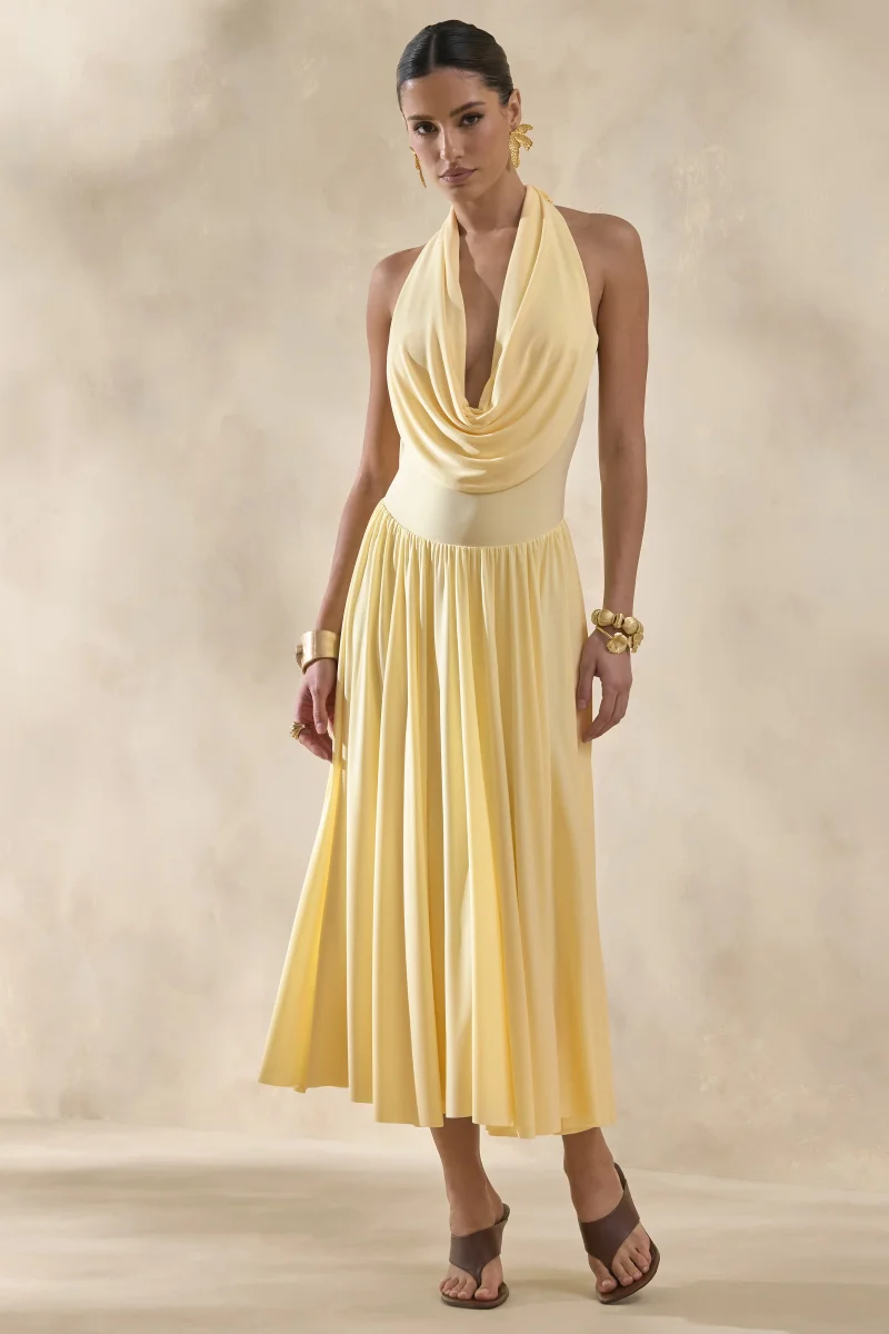 Veyra | Vestido Midi Limón de Escote Cowl Pronunciado - Imagen 6