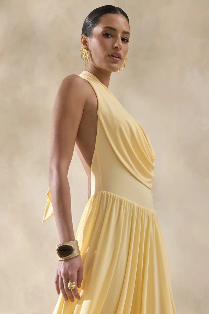 Veyra | Vestido Midi Limón de Escote Cowl Pronunciado - Imagen 4