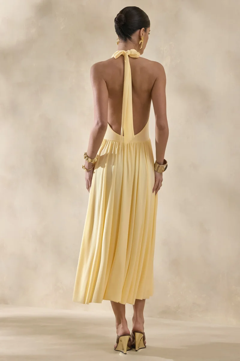 Veyra | Vestido Midi Limón de Escote Cowl Pronunciado - Imagen 3