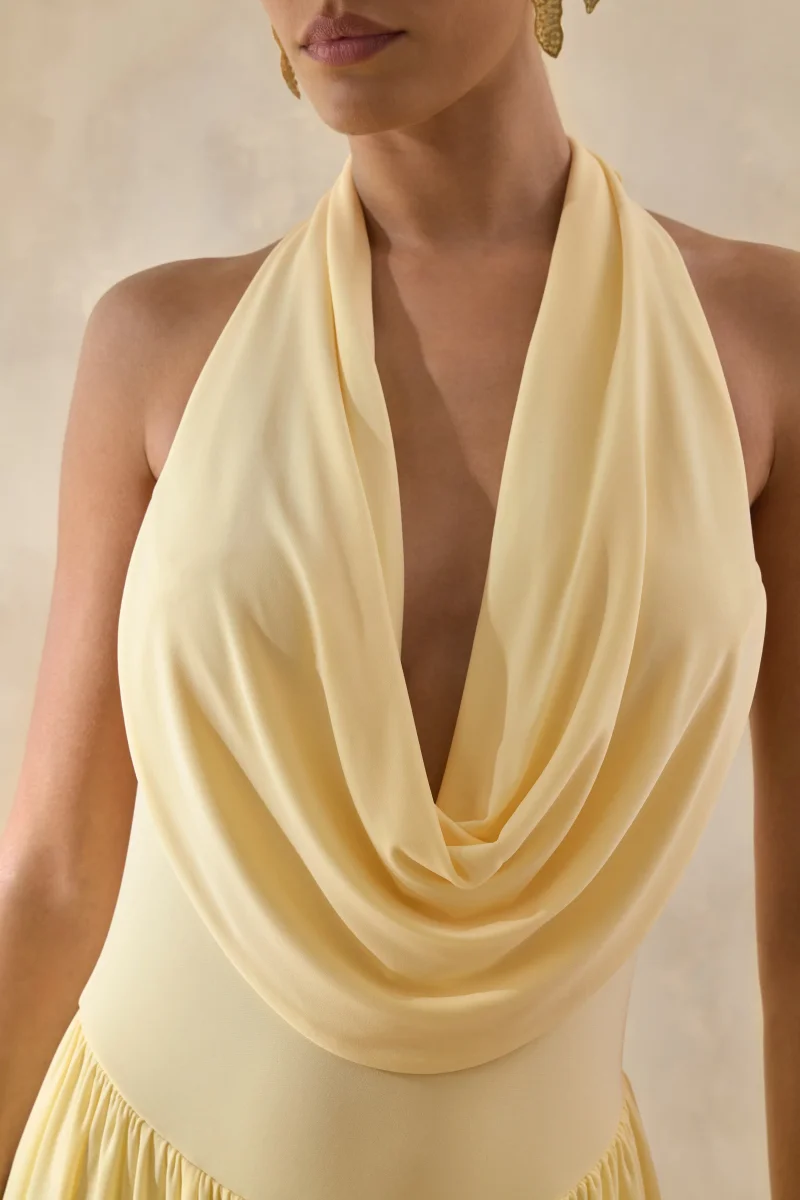 Veyra | Vestido Midi Limón de Escote Cowl Pronunciado - Imagen 8