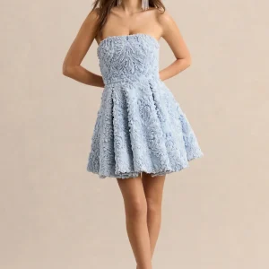 Zosia | Vestido corto azul de malla con escote Bandeau