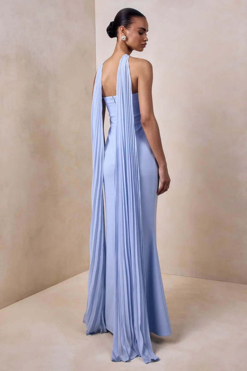 Avery | Vestido largo azul claro tipo bandeau con bufanda decorativa - Imagen 2