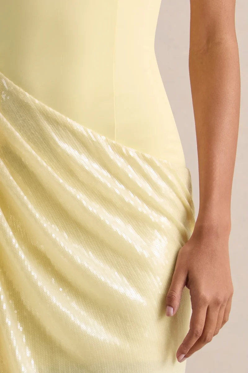 Ada | Vestido Largo Limón Con Escote Redondo, Falda Translúcida Y Detalle De Volantes - Imagen 7