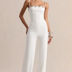 Calira | Mono Blanco Con Escote Cuadrado Y Detalle Ondulado