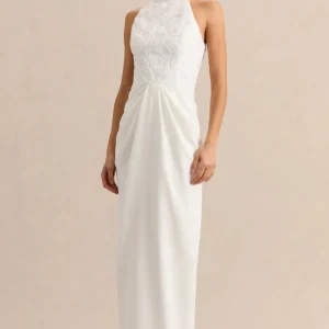Charlotte | Vestido Largo Blanco Con Escote Halter Y Detalle Fruncido