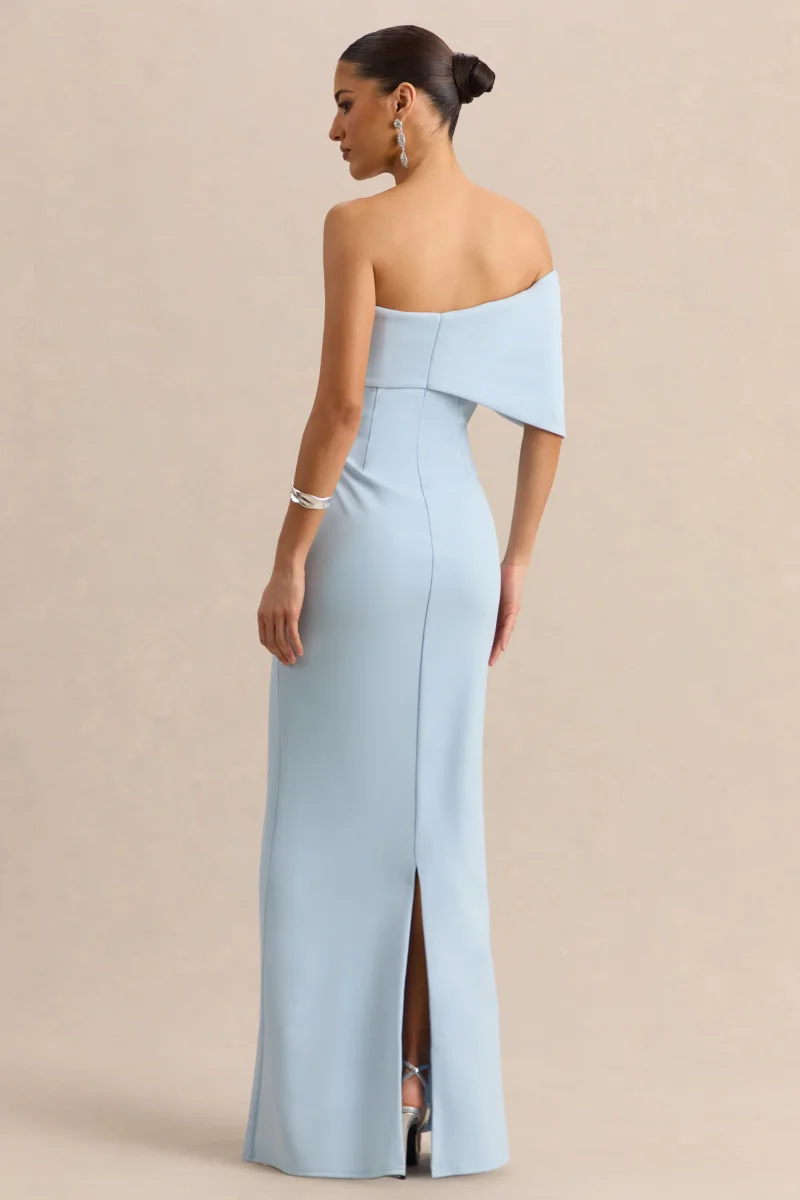 Agatha | Vestido Largo Azul celeste Bow de Escote Bardot - Imagen 3