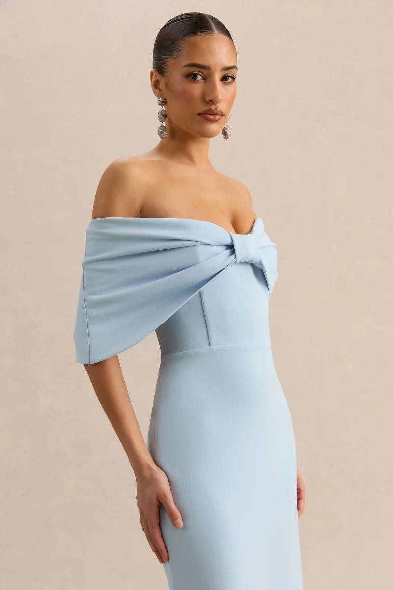 Agatha | Vestido Largo Azul celeste Bow de Escote Bardot - Imagen 4