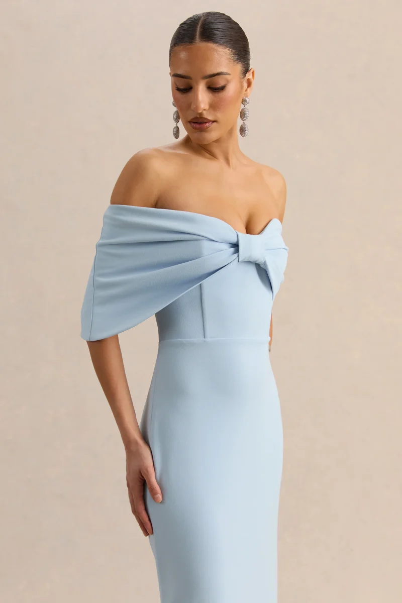 Agatha | Vestido Largo Azul celeste Bow de Escote Bardot - Imagen 7