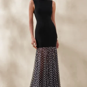Felina | Vestido Largo Negro De Jersey Elástico Con Falda Transparente
