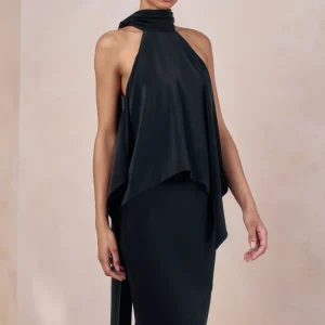 Sancelle | Negro Satén Cuello Halter Top