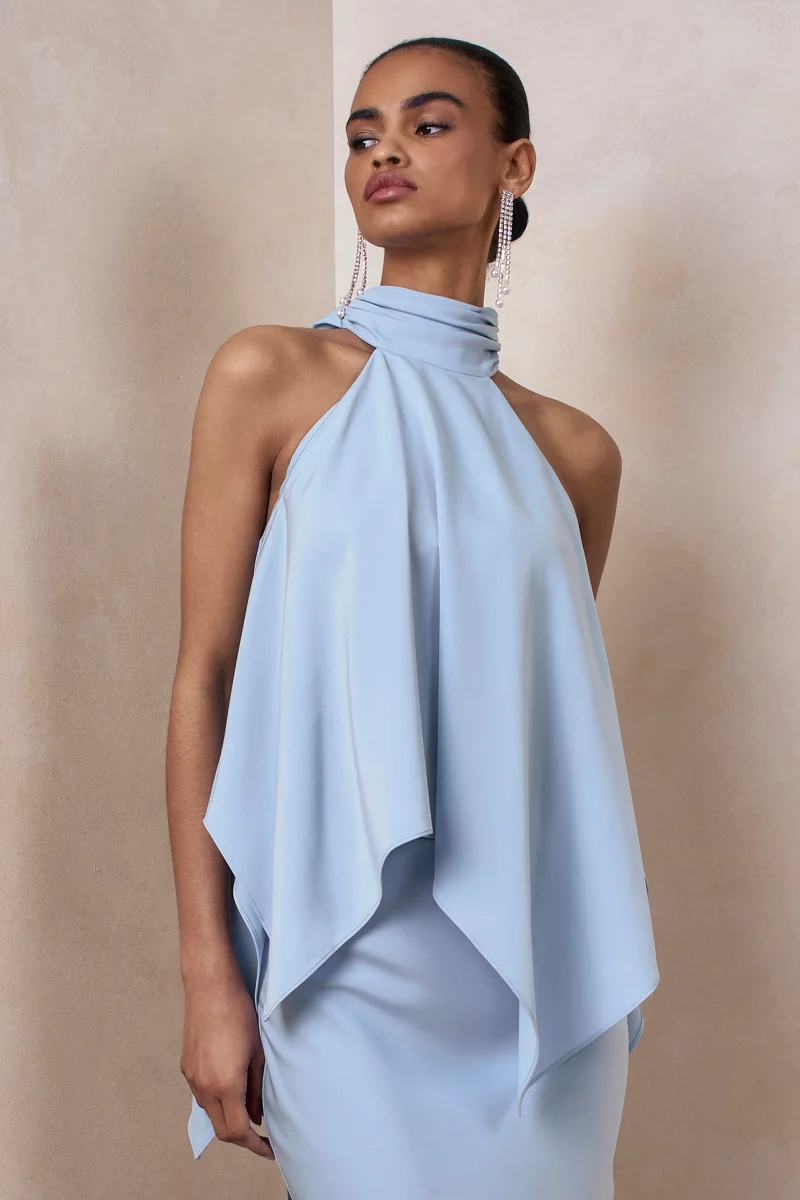 Sancelle | Azul Celeste Satén Cuello Halter Top - Imagen 8
