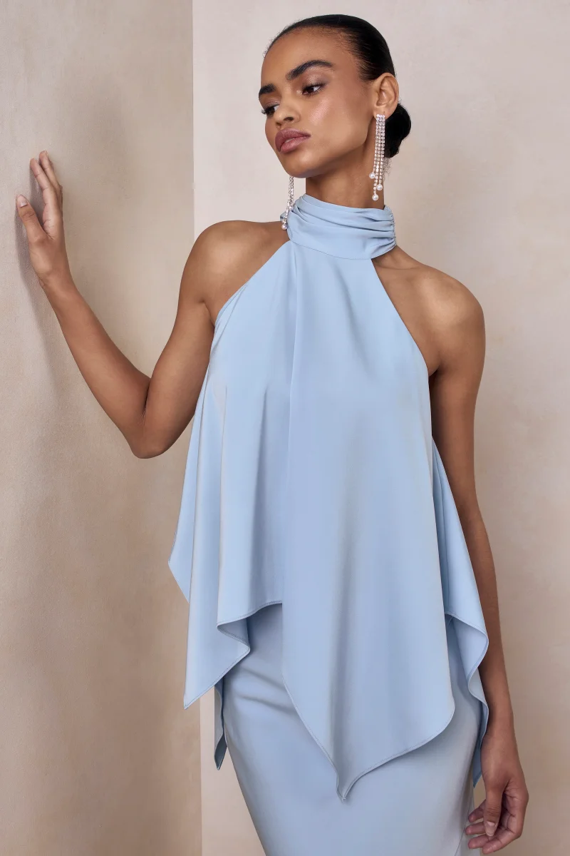 Sancelle | Azul Celeste Satén Cuello Halter Top - Imagen 7