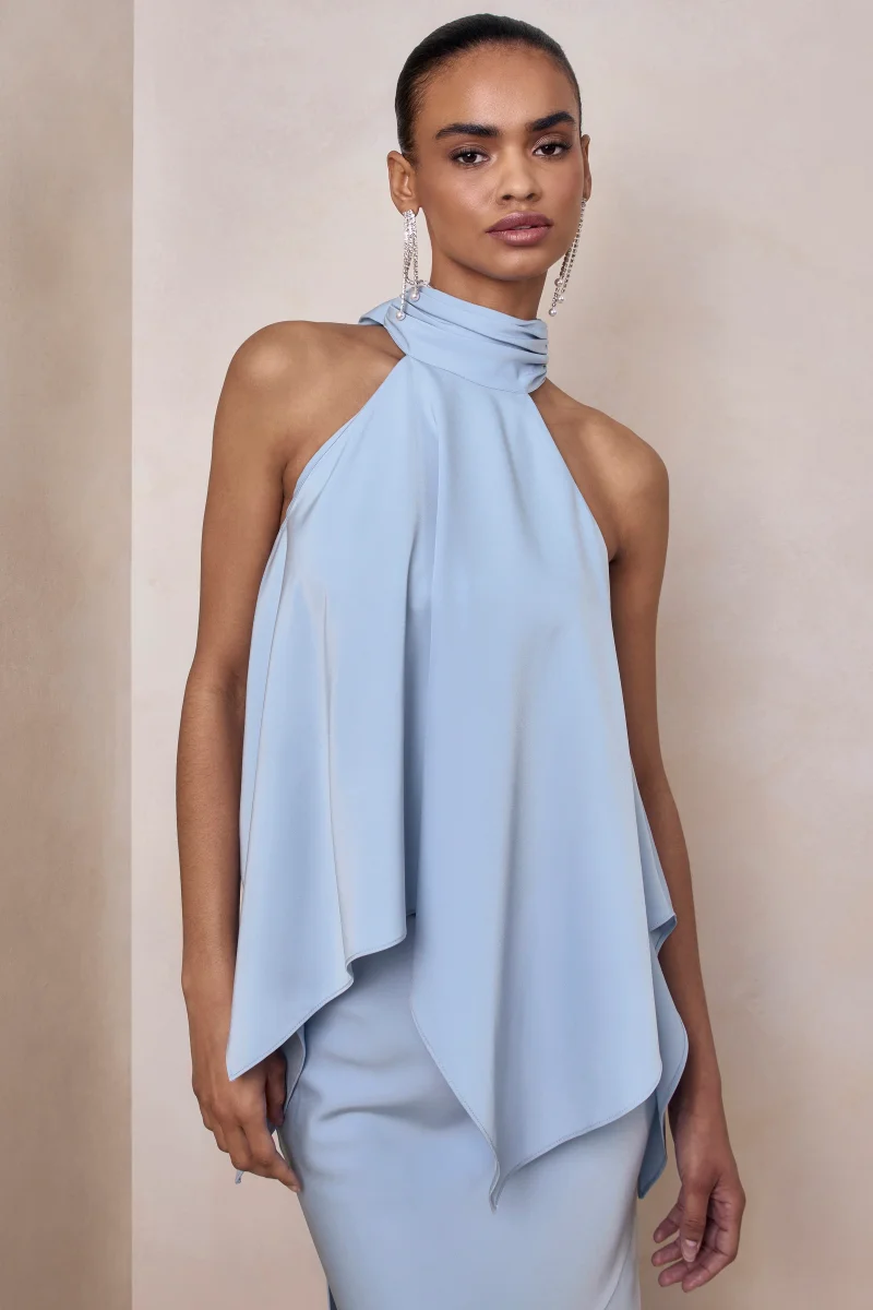 Sancelle | Azul Celeste Satén Cuello Halter Top - Imagen 6