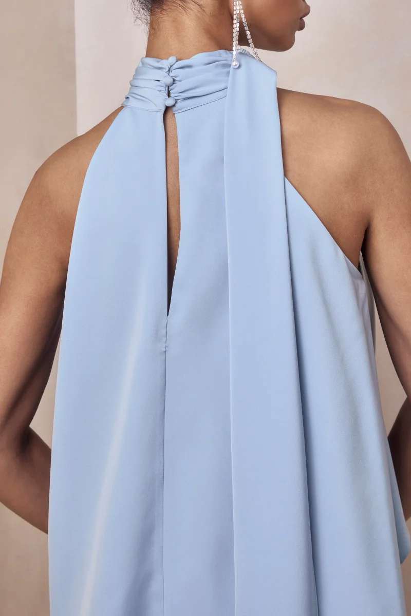 Sancelle | Azul Celeste Satén Cuello Halter Top - Imagen 5