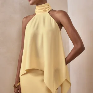 Sancelle | Top de satén color limón con escote halter