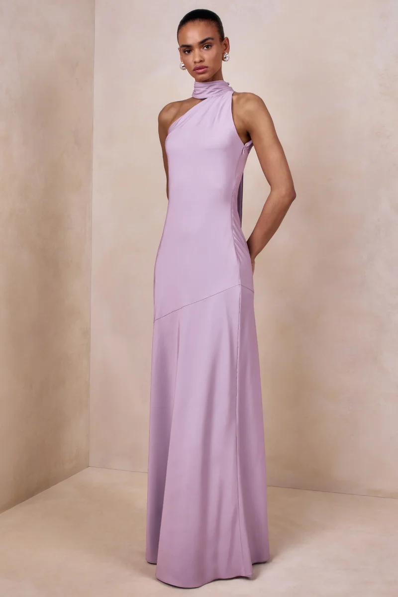 Cara | Vestido Maxi de Satén Lila con Cuello Alto - Imagen 6
