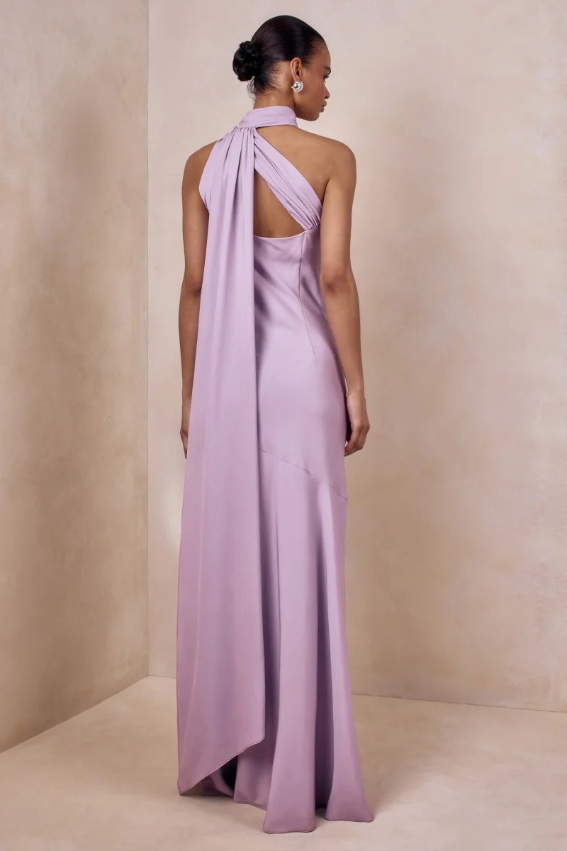 Cara | Vestido Maxi de Satén Lila con Cuello Alto - Imagen 3