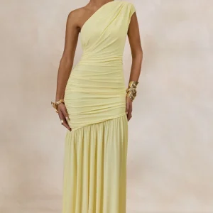 Alaya | Vestido Largo Amarillo Limón Con Escote Asimétrico
