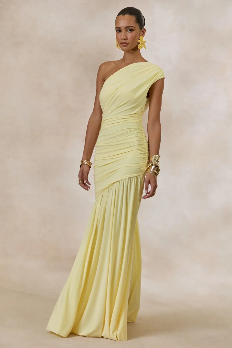 Alaya | Vestido Largo Amarillo Limón Con Escote Asimétrico - Imagen 6