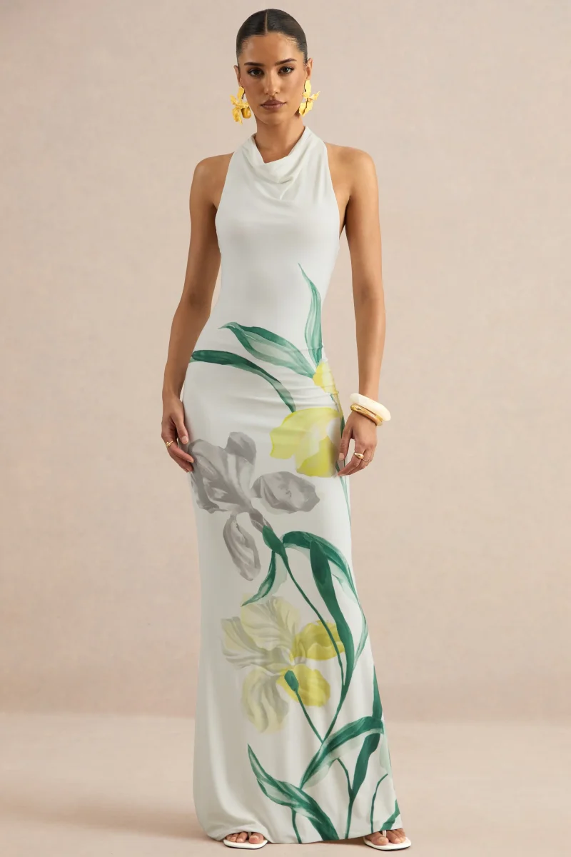 Wilber | Vestido Largo De Estampado Floral Limón Con Cuello Alto - Imagen 5