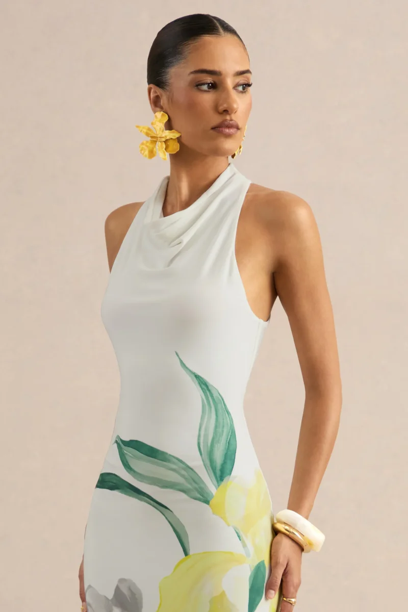 Wilber | Vestido Largo De Estampado Floral Limón Con Cuello Alto - Imagen 6