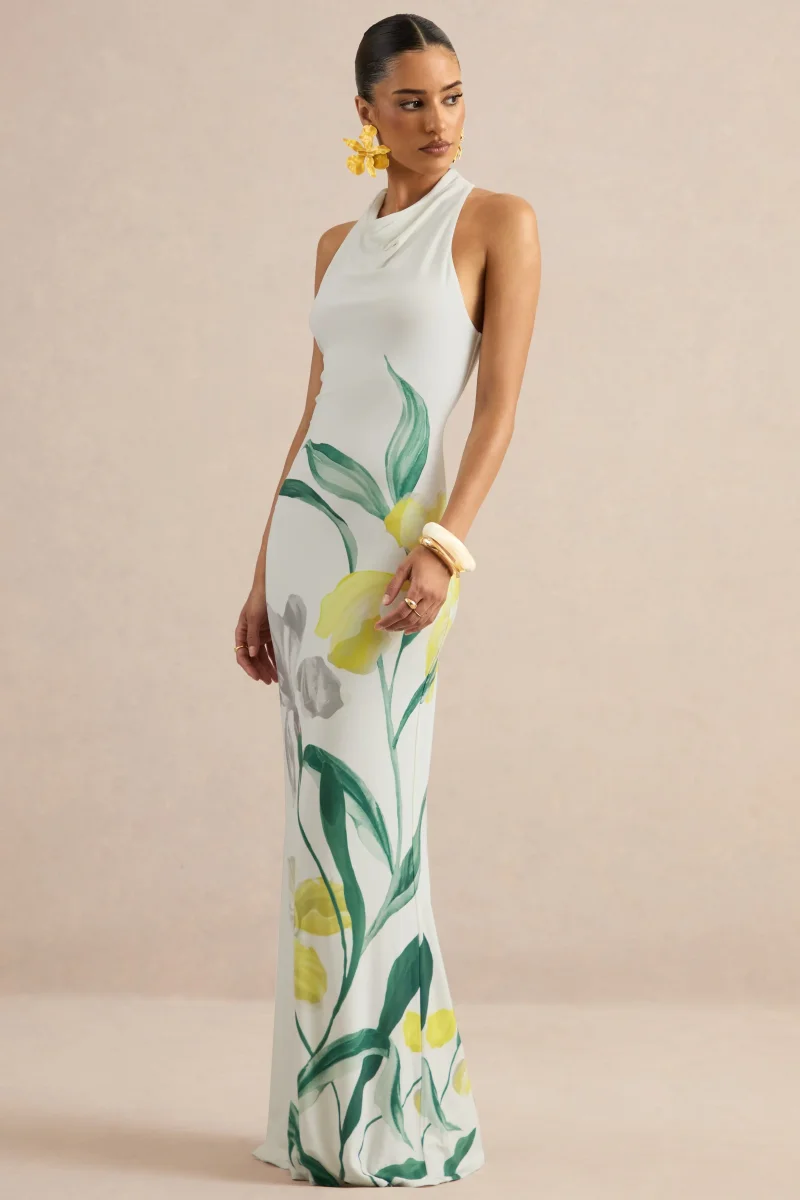 Wilber | Vestido Largo De Estampado Floral Limón Con Cuello Alto - Imagen 8