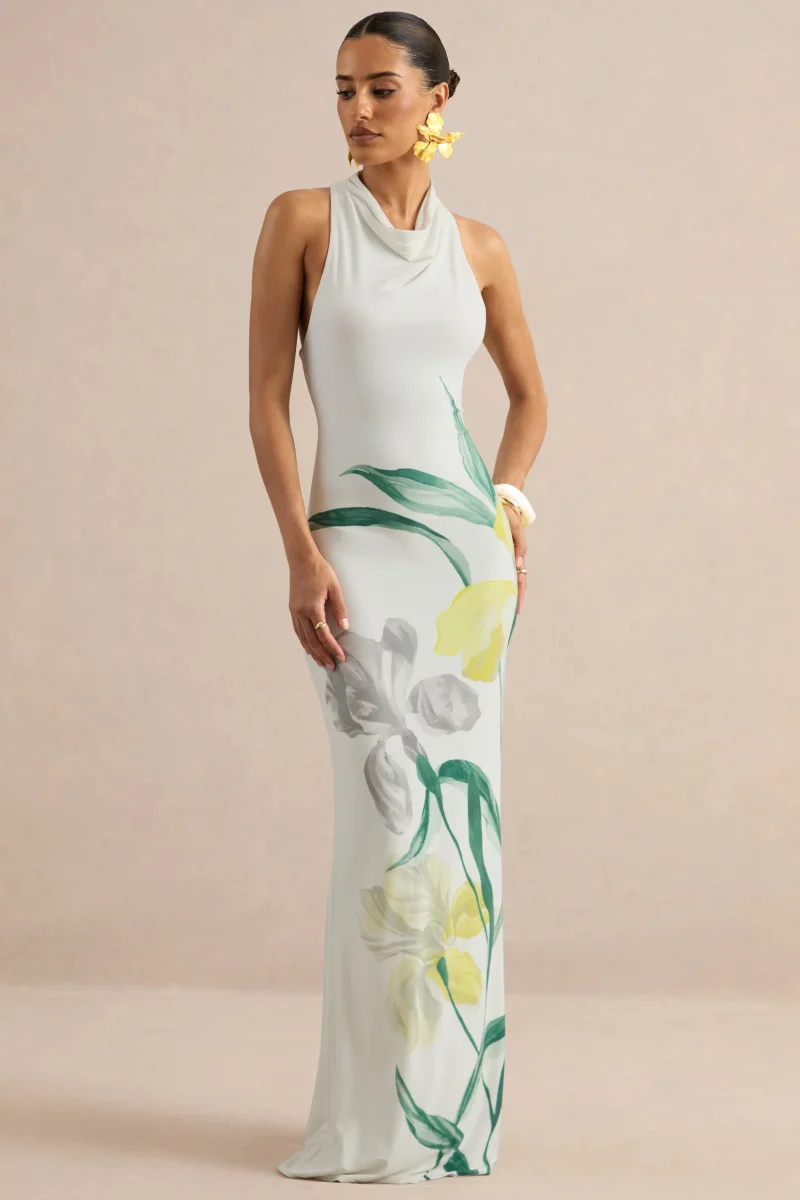 Wilber | Vestido Largo De Estampado Floral Limón Con Cuello Alto - Imagen 7