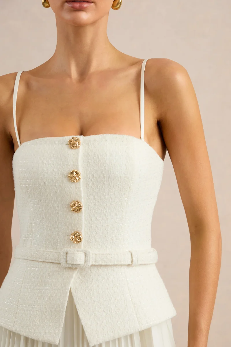 Lizzy | Crema Escote Cuadrado Vestido Midi con Falda Plisada - Imagen 7