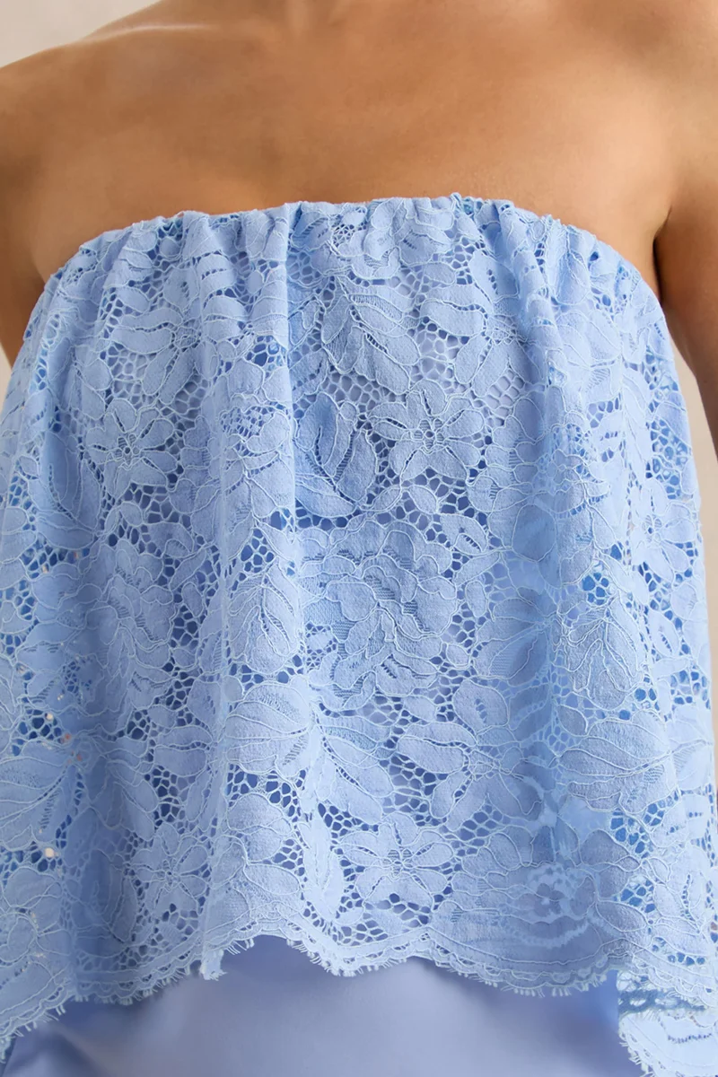 Clemency | Azul Celeste Encaje y Satén Bandeau Vestido Largo - Imagen 7