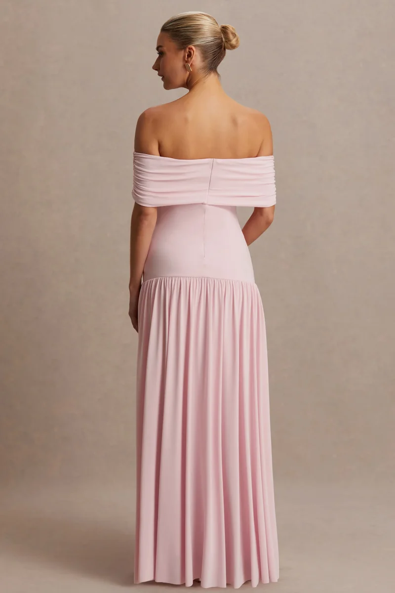 Juliette | Vestido largo rosado con escote Bardot y cintura caída - Imagen 3