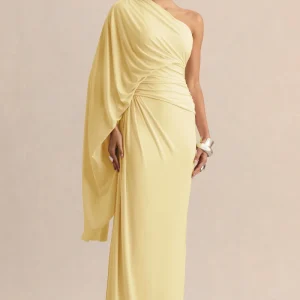 Sabella | Vestido Largo Limón de Escote Asimétrico