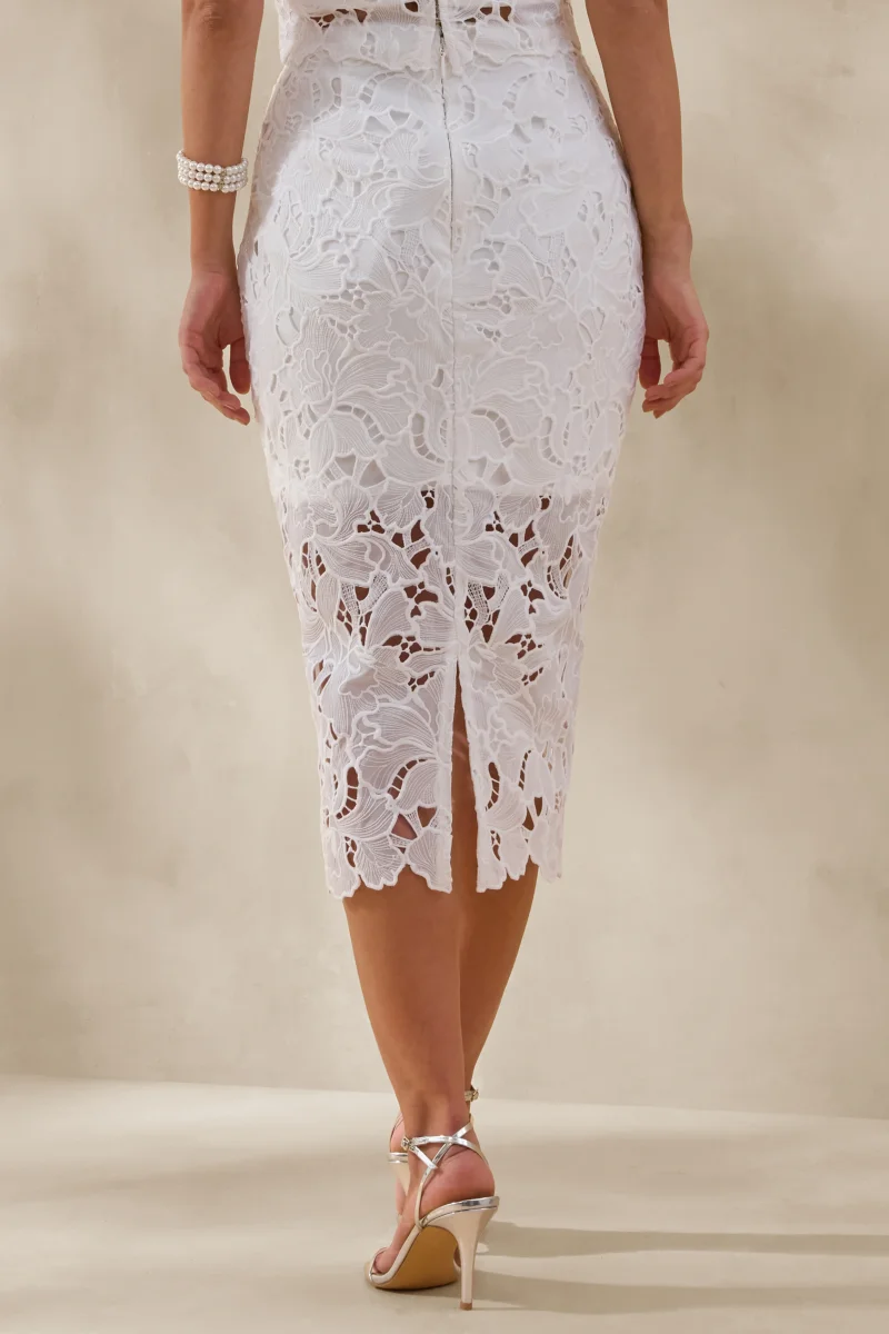 Aisling | Falda Midi Blanca De Encaje De Cintura Alta - Imagen 5