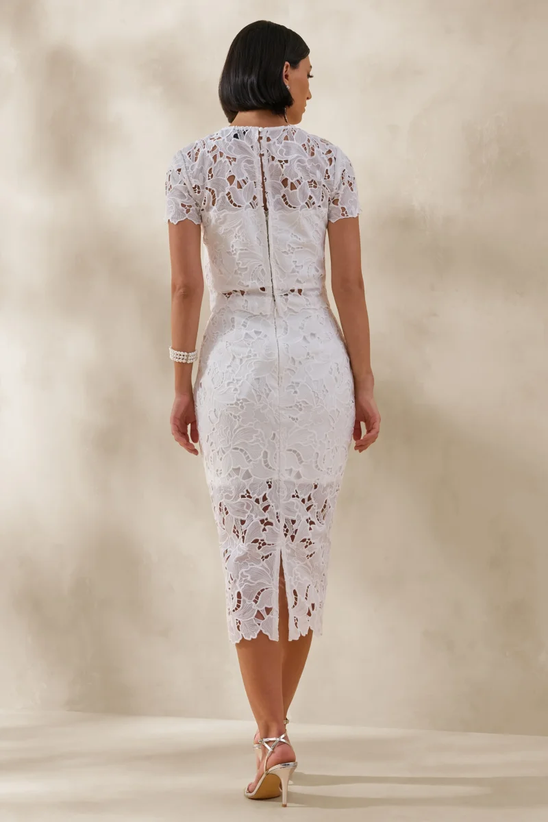 Aisling | Falda Midi Blanca De Encaje De Cintura Alta - Imagen 4