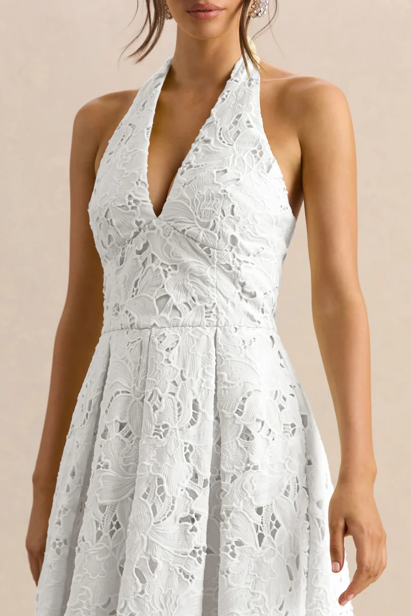 Maribel | Vestido Midi Blanco De Encaje Con Escote Pronunciado - Imagen 4