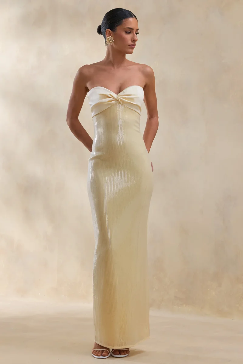 Stephanie | Vestido Largo Limón Bandeau con Pañuelo - Imagen 5
