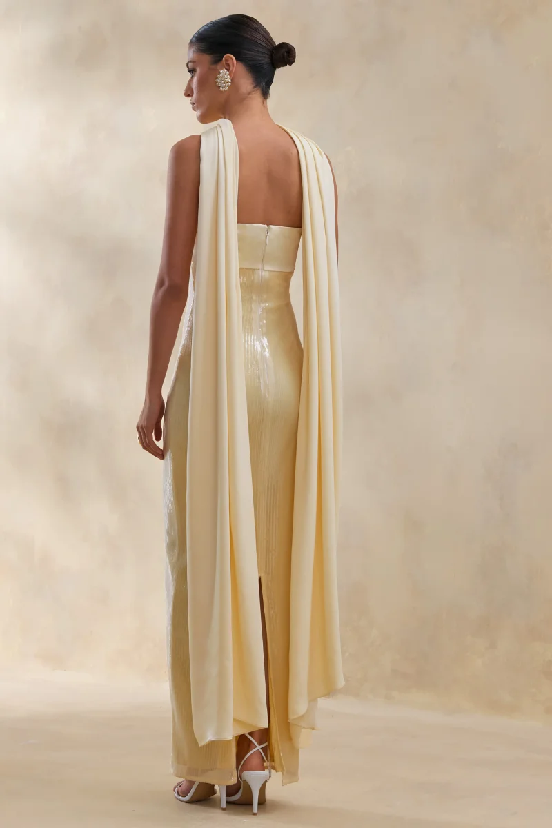 Stephanie | Vestido Largo Limón Bandeau con Pañuelo - Imagen 3