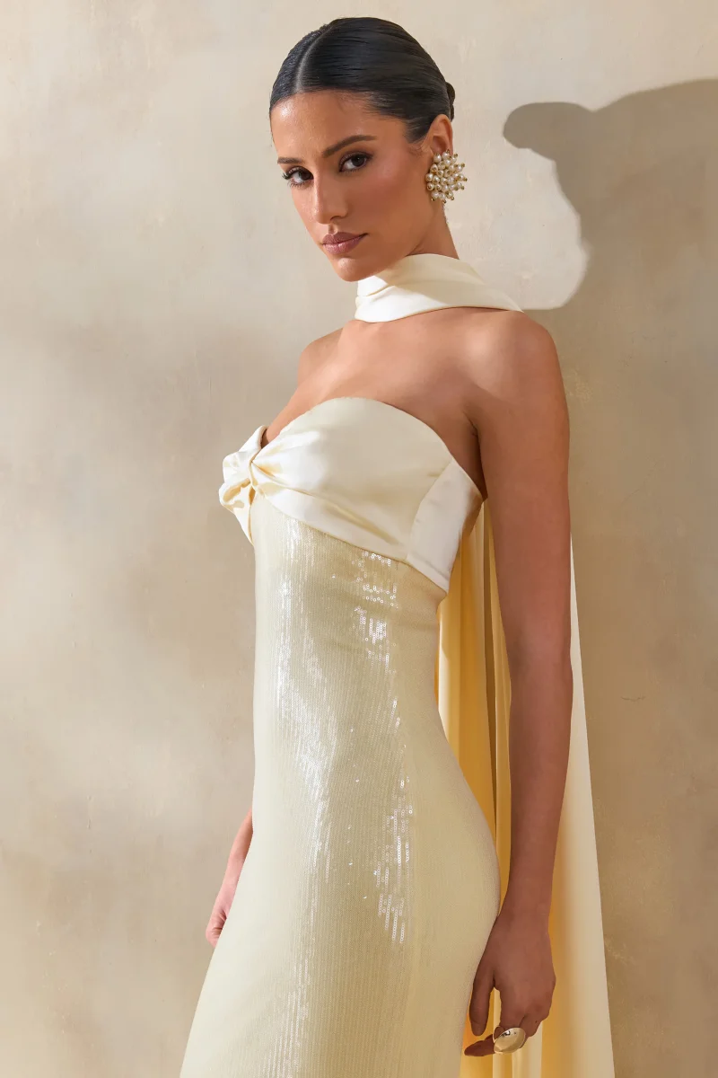 Stephanie | Vestido Largo Limón Bandeau con Pañuelo - Imagen 4