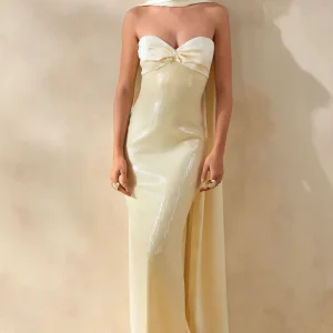 Stephanie | Vestido Largo Limón Bandeau con Pañuelo
