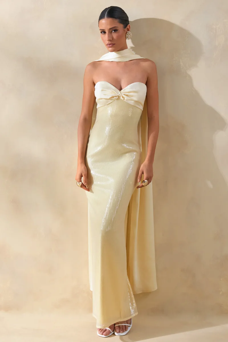 Stephanie | Vestido Largo Limón Bandeau con Pañuelo