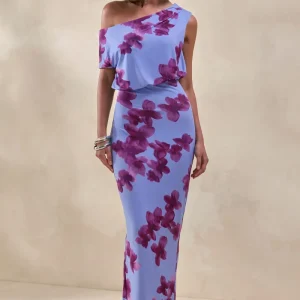 Louisa | Vestido Largo Con Estampado Floral Difuminado Y Escote Asimétrico