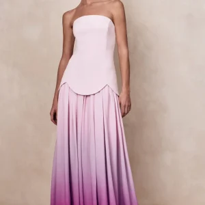 Nia | Rosa Degradado Bandeau Vestido Largo