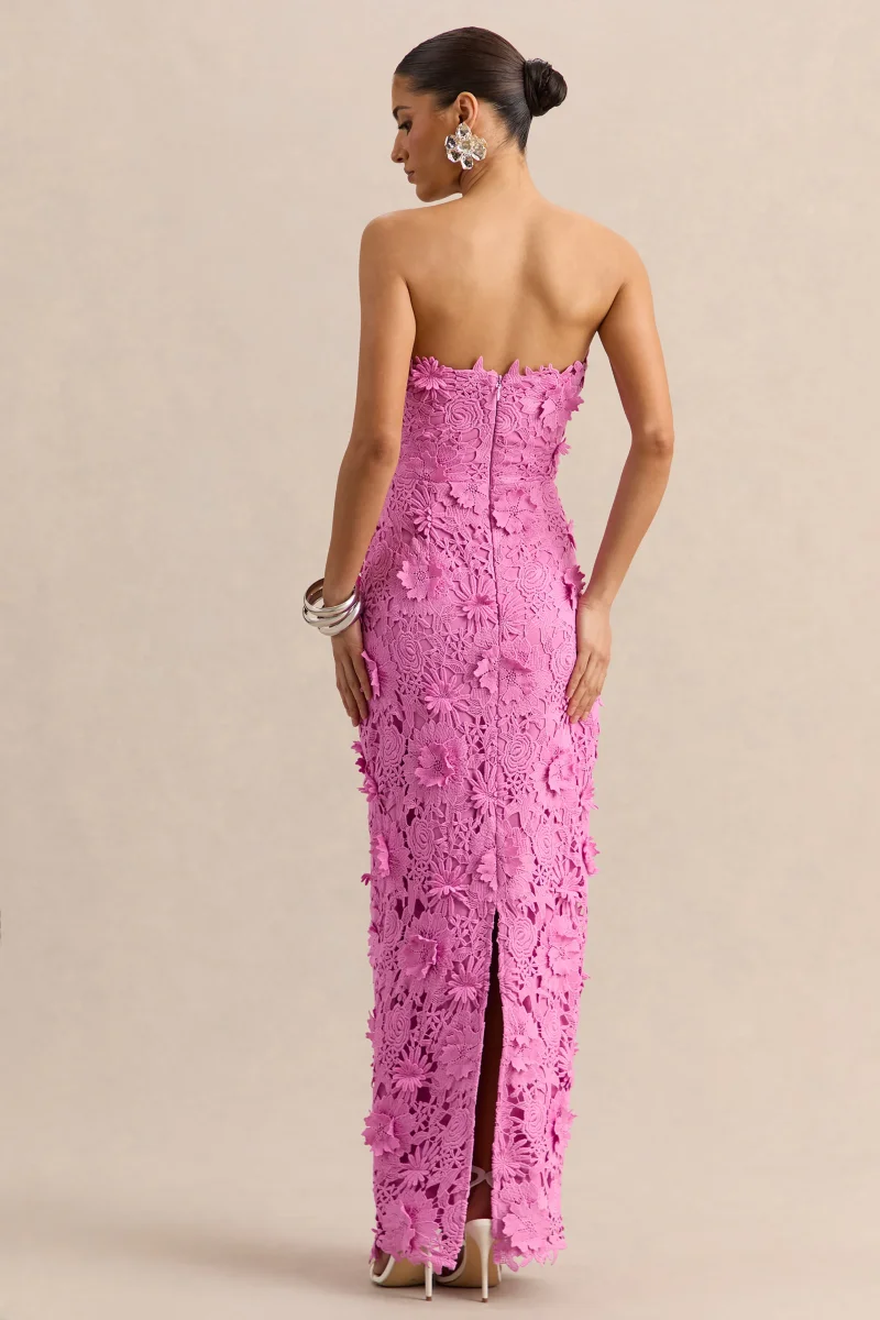 Gracie | Vestido Largo Rosa de Encaje Bandeau - Imagen 3