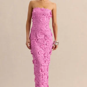 Gracie | Vestido Largo Rosa de Encaje Bandeau