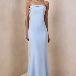 Nerissa | Vestido Largo Azul Claro Tipo Bandeau con fular