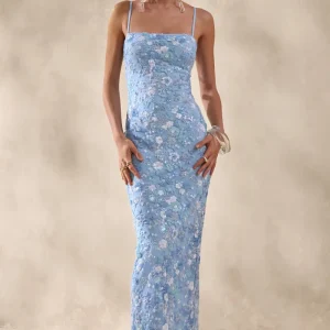 Miren | Vestido Largo Azul claro de Lentejuelas Bandeau