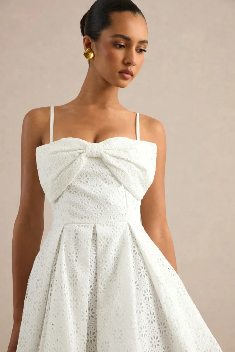 Elina | Vestido Corto Blanco de Escote Cuadrado con Detalle de Lazo - Imagen 6