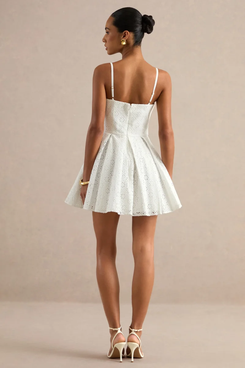 Elina | Vestido Corto Blanco de Escote Cuadrado con Detalle de Lazo - Imagen 3