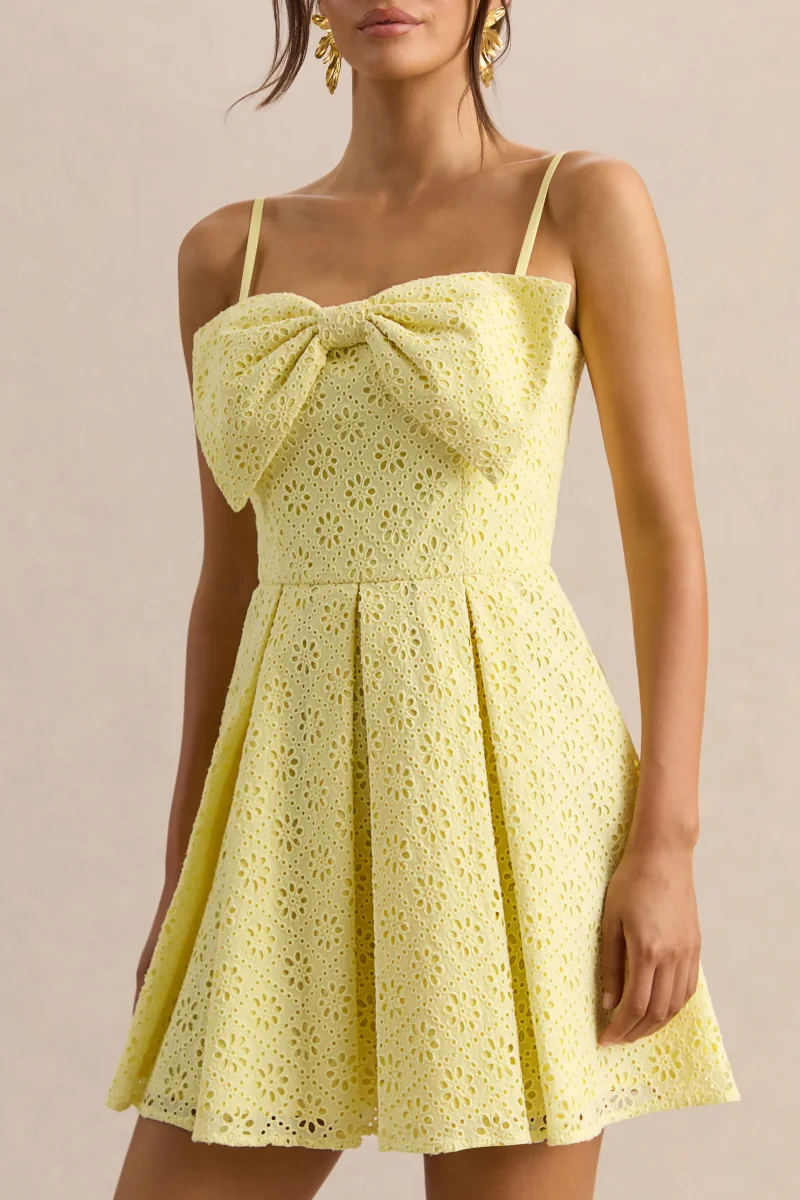 Elina | Vestido Corto Limón de Escote Cuadrado con Detalle de Lazo - Imagen 6