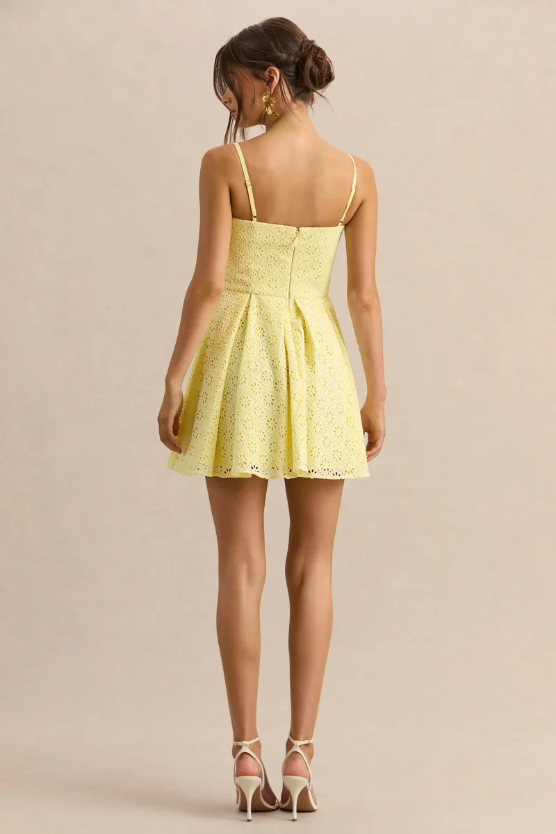 Elina | Vestido Corto Limón de Escote Cuadrado con Detalle de Lazo - Imagen 3