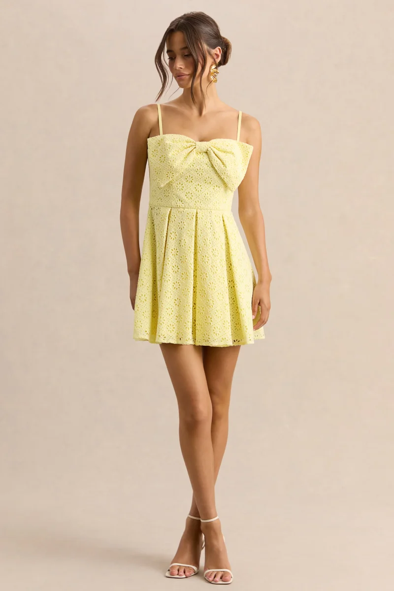 Elina | Vestido Corto Limón de Escote Cuadrado con Detalle de Lazo - Imagen 2